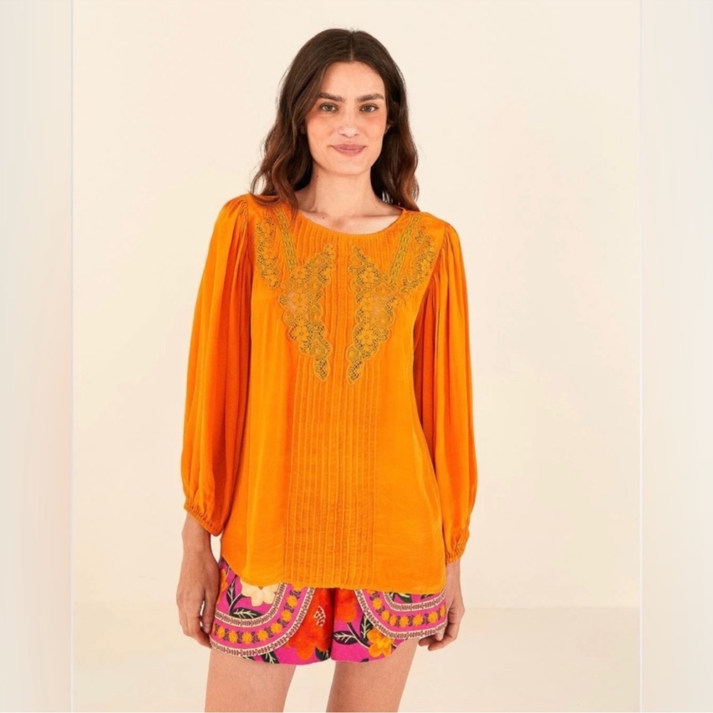 NWT FARM Rio Orange Lace Blouse
